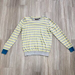 Ben Sherman Men's XL Striped Sweater Gray Yellow Blue-Green Cuffs